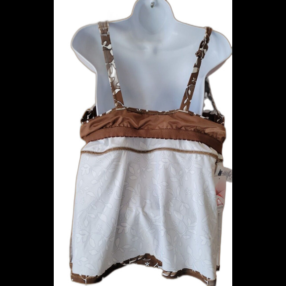 Swim Top Brown Floral 1X 18W Underwire Lands' End Underwire Wide Straps S314 - Picture 9 of 11
